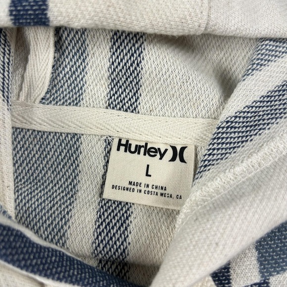 Hurley Hoodie Mens Large Blue Stripe Baja Poncho Twill Pullover Kangaroo Pocket - Picture 4 of 7